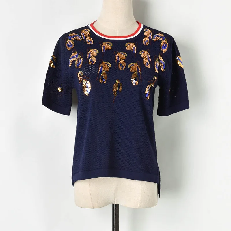 New 2019 Korean Sequins t shirt Harajuku Women Knitted Tee tShirt Hollow Out Casual Loose Short Sleeves Top camiseta mujer Robe
New 2019 Korean Sequins t shirt Harajuku Women Knitted Tee tShirt Hollow Out Casual Loose Short Sleeves Top camiseta mujer Robe