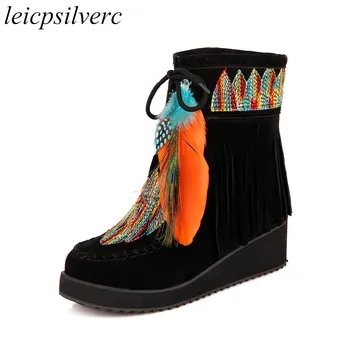 Women Boots Autumn Winter Warm Flock 2018 New Sexy Fashion Lace-up Feather Fringe Mid-calf Snow Boots High-heels Martin Shoes
Women Boots Autumn Winter Warm Flock 2018 New Sexy Fashion Lace-up Feather Fringe Mid-calf Snow Boots High-heels Martin Shoes