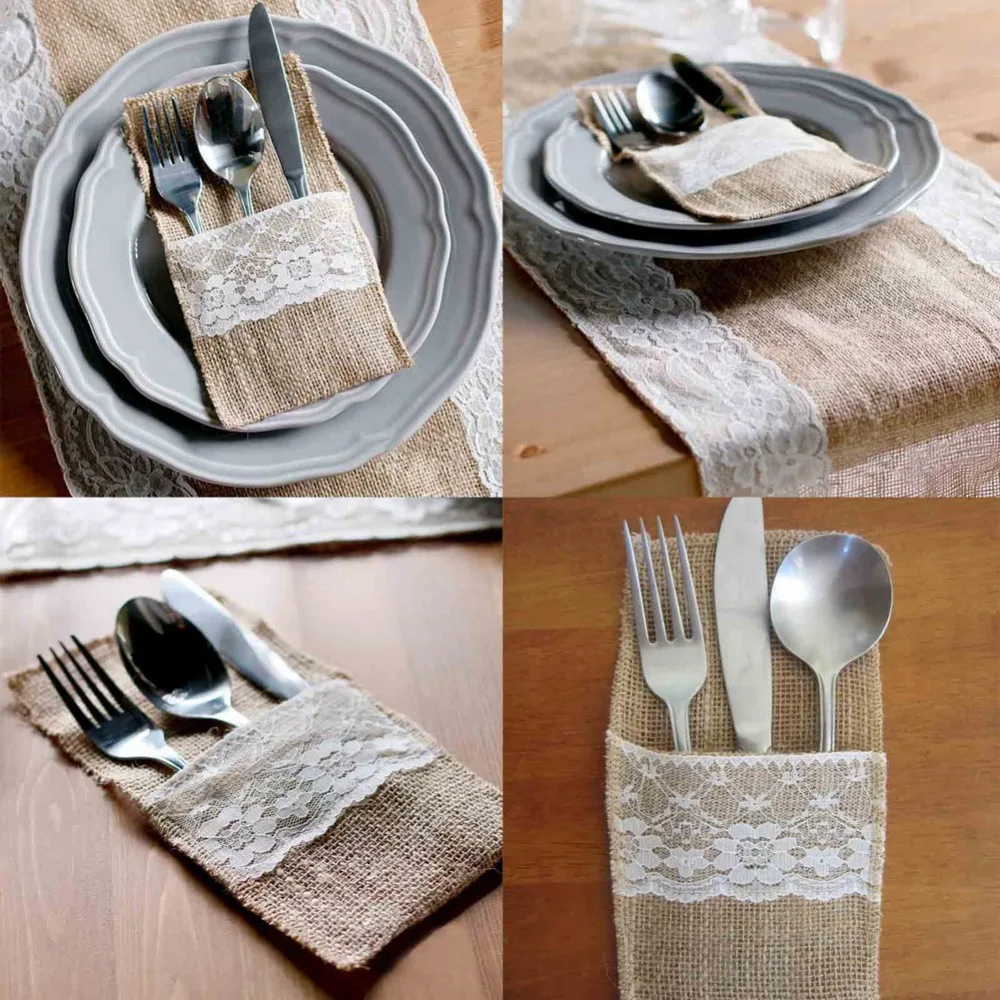 OurWarm 100pcs Burlap Wedding Tableware Pouch Disposable Dishes Fork Knife Holder Wedding Table Decoration
OurWarm 100pcs Burlap Wedding Tableware Pouch Disposable Dishes Fork Knife Holder Wedding Table Decoration
