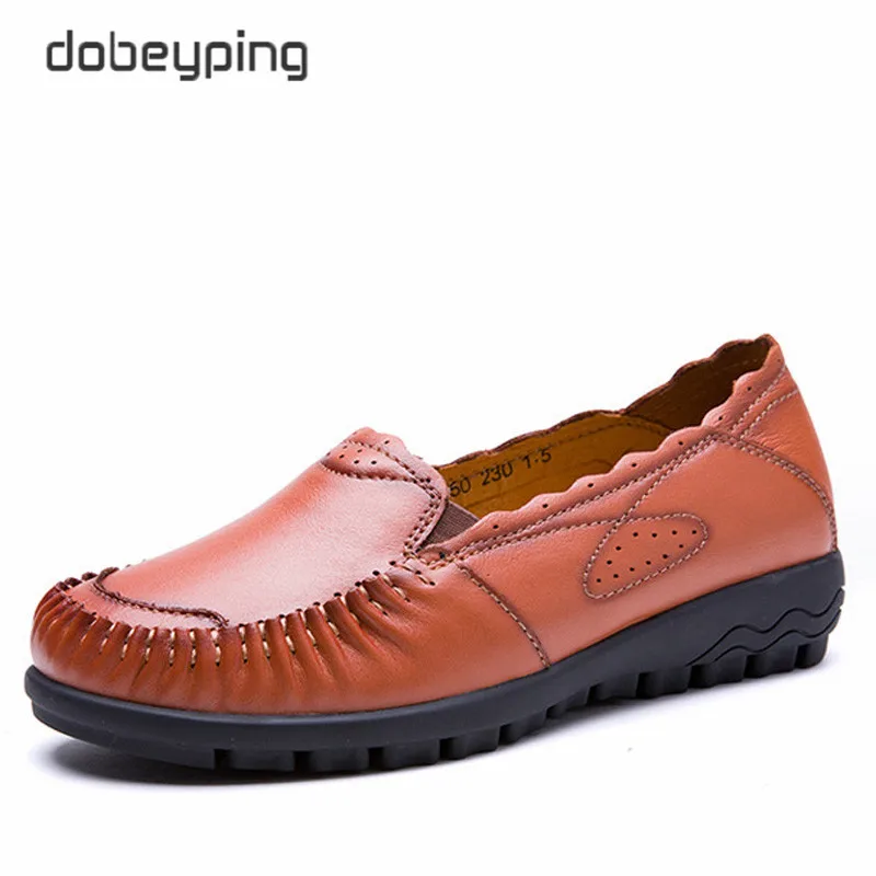 Image 2017 New Women s Casual Shoes Genuine Leather Woman Flats Shoe Moccasins Female Loafers Mother Boat Shoe Slip On Single Shoes