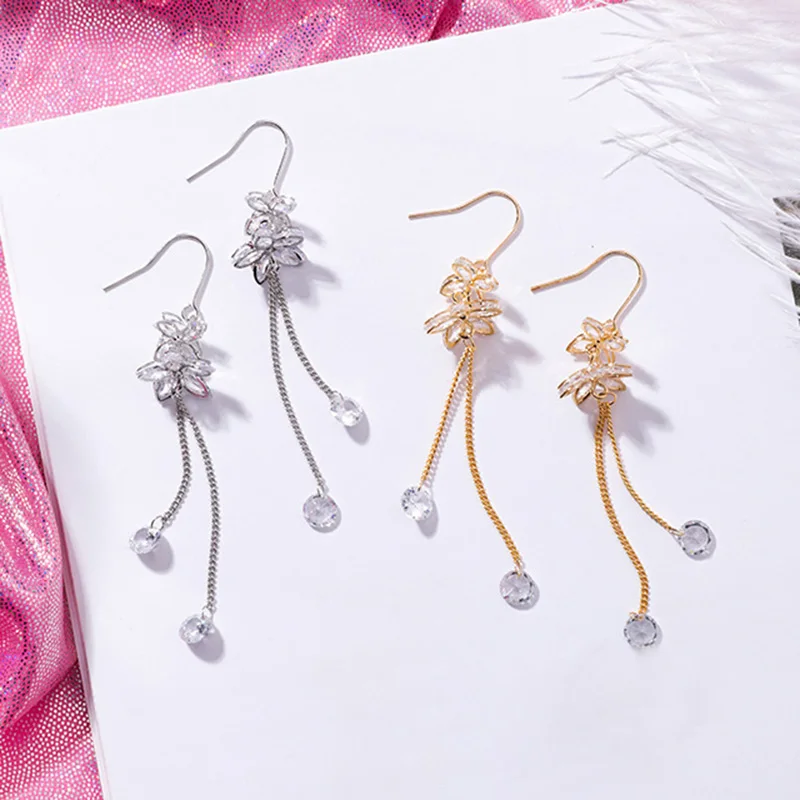 2019 Gold Silver Color AAA Cubic Zircon Flower Metal Tassel Chain Dangle Earrings For Women Korean Sweet Wedding Earring Jewelry
2019 Gold Silver Color AAA Cubic Zircon Flower Metal Tassel Chain Dangle Earrings For Women Korean Sweet Wedding Earring Jewelry