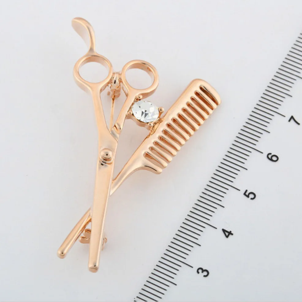 Linnor Lucky Barber Scissors Brooches Pins Hair Comb Diy Brosche