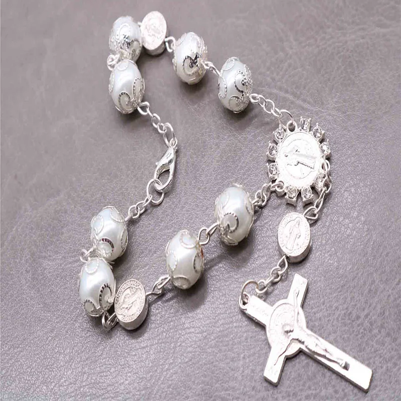 Silver Pearl St. Benedict Cross Bracelet on Baptismal Greetings Support for Holy Communion Catholic Rosary
Silver Pearl St. Benedict Cross Bracelet on Baptismal Greetings Support for Holy Communion Catholic Rosary