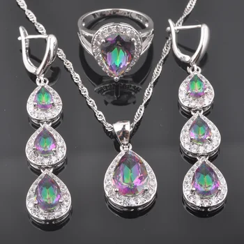 Water Drop Multicolor Rainbow Zirconia Silver Color Costume Jewelry Set Earrings Ring Necklace Wedding Set QZ0570
Water Drop Multicolor Rainbow Zirconia Silver Color Costume Jewelry Set Earrings Ring Necklace Wedding Set QZ0570