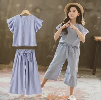 2019 new girls 2 pcs striped set shirt +wide pants cotton fashion summer girls suit 4-9t B770
2019 new girls 2 pcs striped set shirt +wide pants cotton fashion summer girls suit 4-9t B770