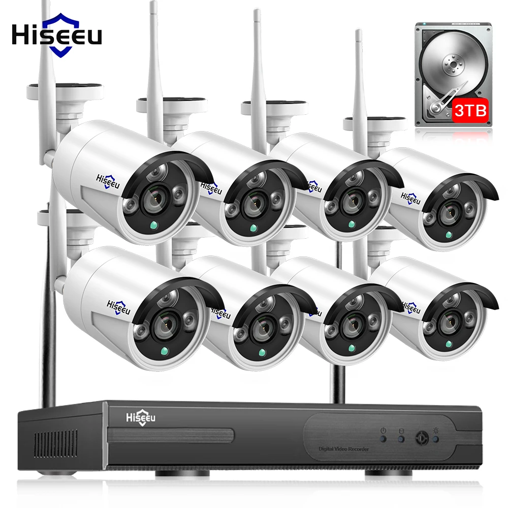 

Hiseeu 8CH 2MP 1080P CCTV System Wireless NVR kit 3TB HDD Outdoor IR Night Vision IP Wifi Camera Security System Surveillance