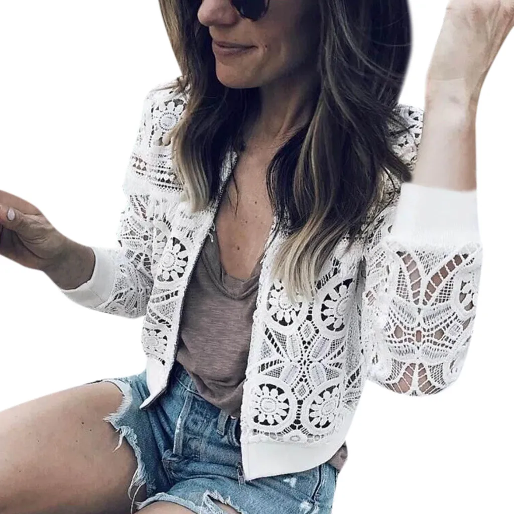 Spring summer Basic Hollow Coat Lady's Lace Fringed Solid Embroidered Solid chaquetas Crop Top Solid Slim Long Sleeve Ladies7.17
Spring summer Basic Hollow Coat Lady's Lace Fringed Solid Embroidered Solid chaquetas Crop Top Solid Slim Long Sleeve Ladies7.17