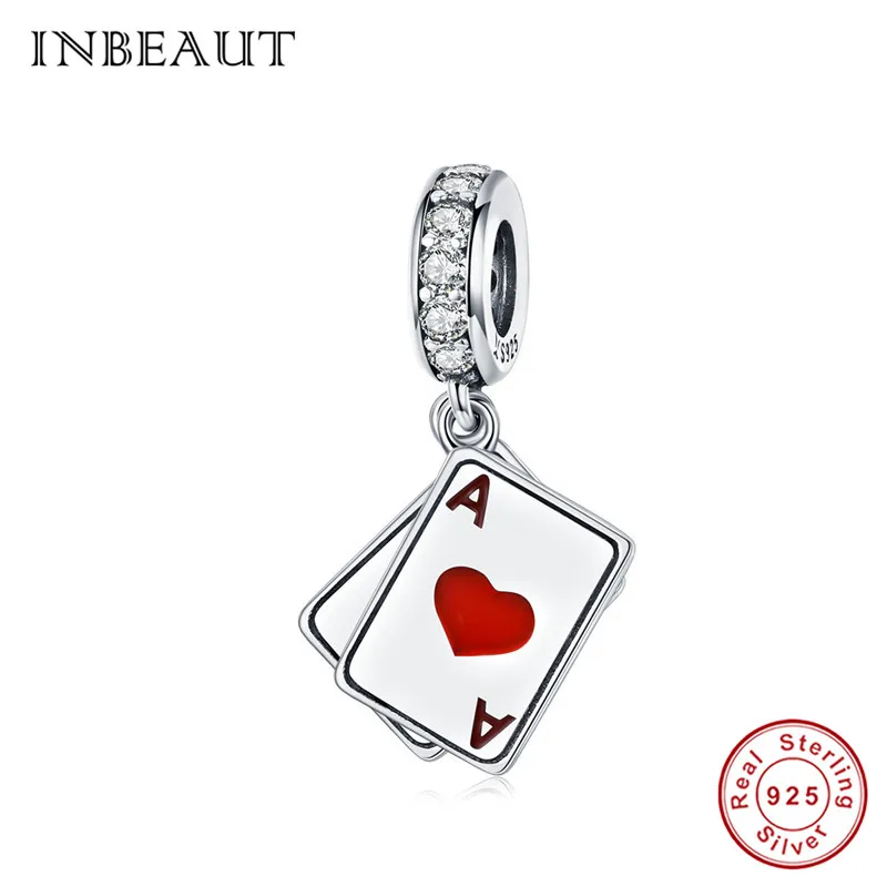 INBEAUT 100% 925 пробы серебристо-красное сердце развлекательные игральные карты шармы