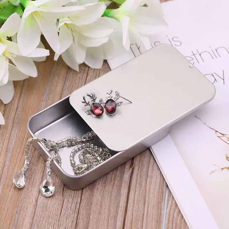 Silver Metal Tin Rectangle Jewelry Storage Box Case Candy Coin Key Pill Organizer Sliding Organizer Small Items Container
Silver Metal Tin Rectangle Jewelry Storage Box Case Candy Coin Key Pill Organizer Sliding Organizer Small Items Container