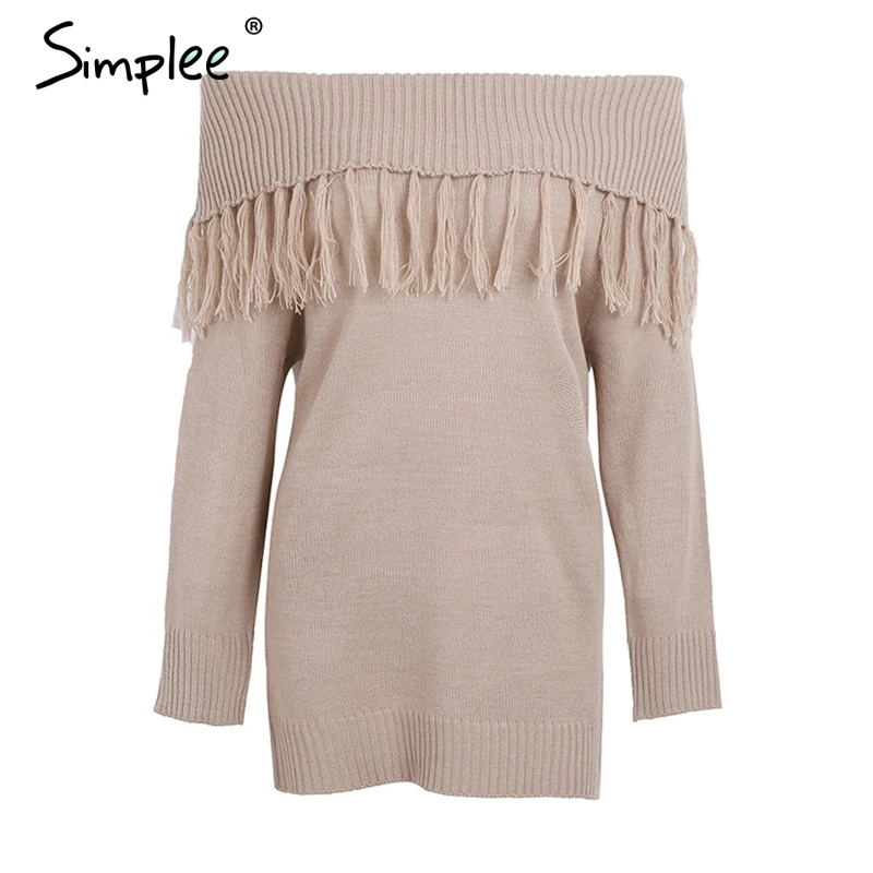 Simplee Casual off shoulder knitting winter sweater women Tassel loose pull knit jumper Sexy black tricot pullover female 2017
Simplee Casual off shoulder knitting winter sweater women Tassel loose pull knit jumper Sexy black tricot pullover female 2017