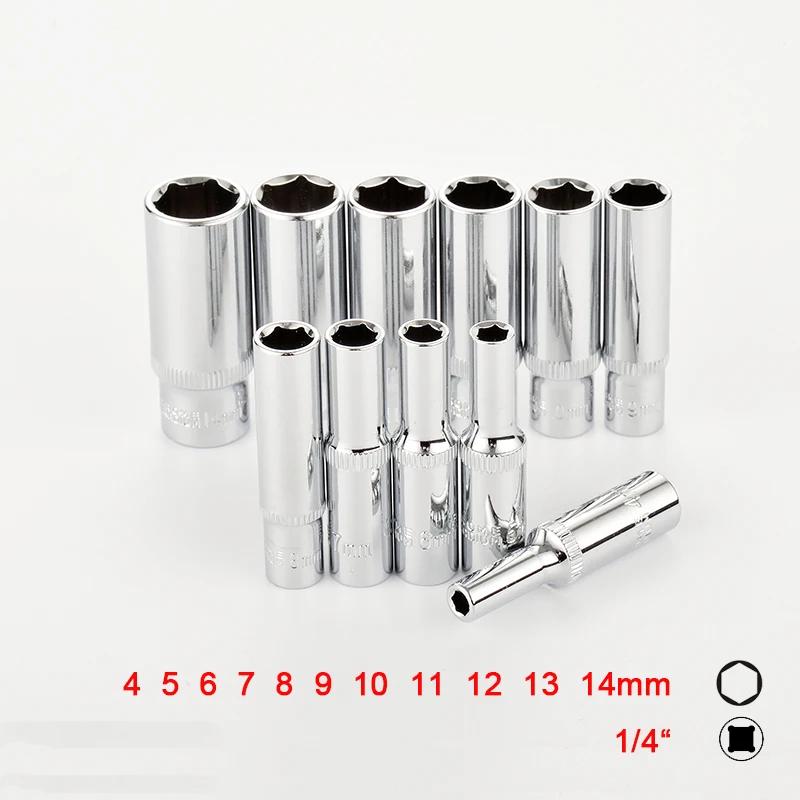11pcs 1/4 Inch Hex Socket Set Long Drive Deep Socket Set Adapter Torque Ratchet Socket Wrench Socket Auto Car Repair Tool
11pcs 1/4 Inch Hex Socket Set Long Drive Deep Socket Set Adapter Torque Ratchet Socket Wrench Socket Auto Car Repair Tool