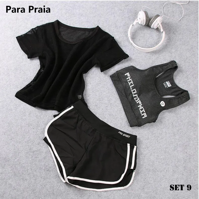 High Waist Three Piece Yoga Set Sportswear for Women Sports Bra Fitness Clothing Women Sports Shorts Gym Workout Crop Top Women High Waist Three Piece Yoga Set Sportswear for Women Sports Bra Fitness Clothing Women Sports Shorts Gym Workout Crop Top Women