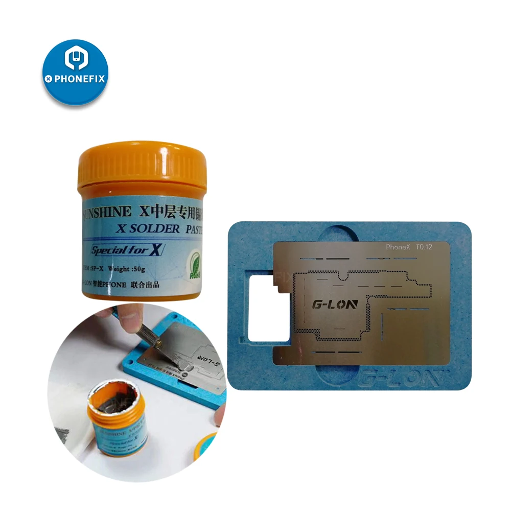 PHONEFIX G-Lon Middle Board BGA Reballing Stencil Plant Tin Platform With Solder Paste For iPhone X Motherboard Repair Tools
PHONEFIX G-Lon Middle Board BGA Reballing Stencil Plant Tin Platform With Solder Paste For iPhone X Motherboard Repair Tools