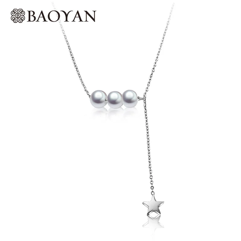 Baoyan элегантный Нержавеющая сталь серебро Цвет жемчуг звезда кулон Цепочки и