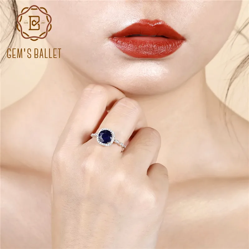 

Gem's Ballet 925 Sterling Silver Ocean Waves Classic Rings 2.57Ct Natural Blue Sapphire Ring Fine Jewelry For Women Wife Gift