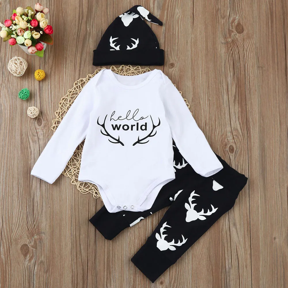 3- 12 Months Newborn Baby Boy Girl Clothes Letter Print Romper+Pants+Hat 3PCS Outfits Set Bebes Yenidogan Bebek Giyim
3- 12 Months Newborn Baby Boy Girl Clothes Letter Print Romper+Pants+Hat 3PCS Outfits Set Bebes Yenidogan Bebek Giyim