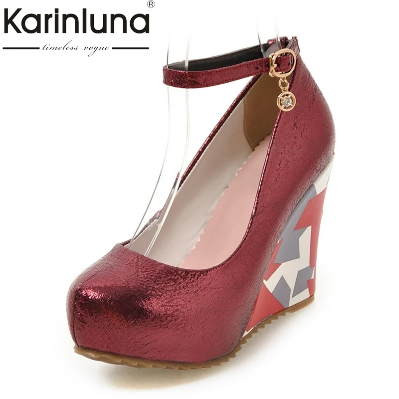 Karinluna Women's Ankle Strap High Heel Party Wedding Shoes Woman 2018 Wedges Shining Synthetic Pumps Big Size 33-43
Karinluna Women's Ankle Strap High Heel Party Wedding Shoes Woman 2018 Wedges Shining Synthetic Pumps Big Size 33-43