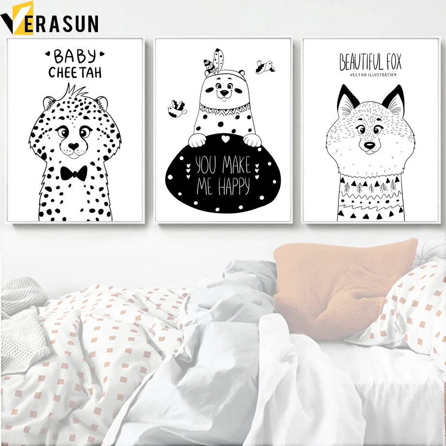 Black White Cartoon Cheetah Bear Fox Nordic Posters And Prints Wall Art Canvas Painting Wall Pictures Kids Baby Girl Room Decor
Black White Cartoon Cheetah Bear Fox Nordic Posters And Prints Wall Art Canvas Painting Wall Pictures Kids Baby Girl Room Decor