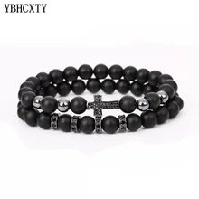 New arrive 2pcs Fashion CZ Men Bracelet 8mm Stone Beads With Bead Diy Charm Bracelet For Men Jewelry Gif