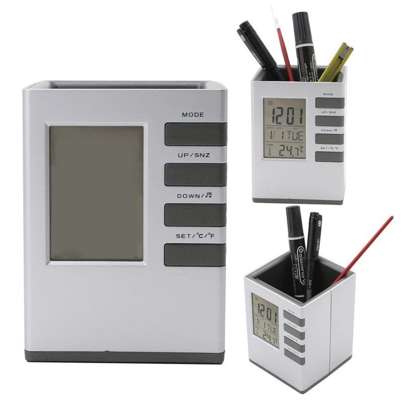 Pencil Holder Multifunctional Digital LCD Clock Time Alarm Temperature Calendar pen holder
Pencil Holder Multifunctional Digital LCD Clock Time Alarm Temperature Calendar pen holder