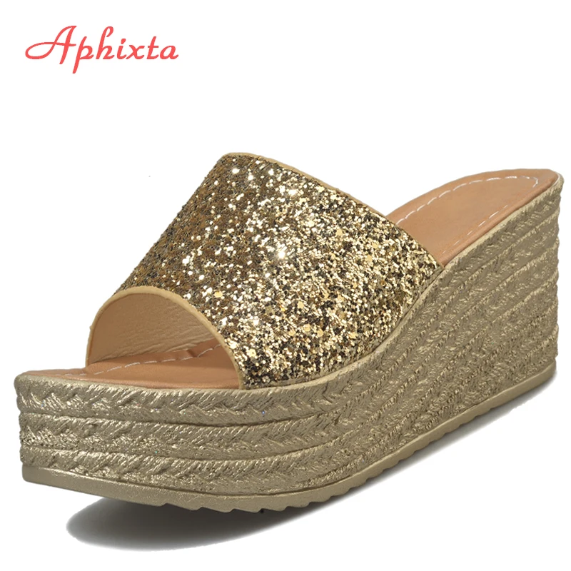 Aphixta Summer Sequined Wedge Slippers Platform High Heels Slides Ladies Outside Shoe Wedges Slipper Open Toe Summer Shoes Woman
Aphixta Summer Sequined Wedge Slippers Platform High Heels Slides Ladies Outside Shoe Wedges Slipper Open Toe Summer Shoes Woman