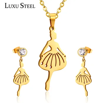 LUXUSTEEL Gold Jewelry Sets Dancer Girl Pendant Necklace Earrings Sets Female Jewelry Stainless Steel Chain Jewelry Sets Party
LUXUSTEEL Gold Jewelry Sets Dancer Girl Pendant Necklace Earrings Sets Female Jewelry Stainless Steel Chain Jewelry Sets Party