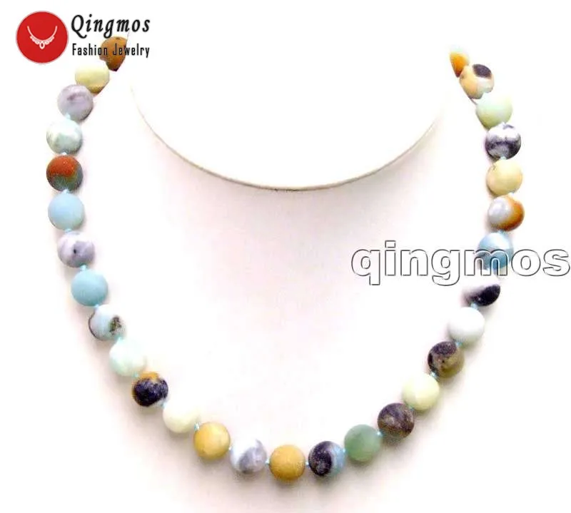 

Qingmos Trendy Natural Amazonite Necklace for Women with 10mm Round Frost Blue Stone Amazonite Chokers Necklace Jewelry 17" 5864