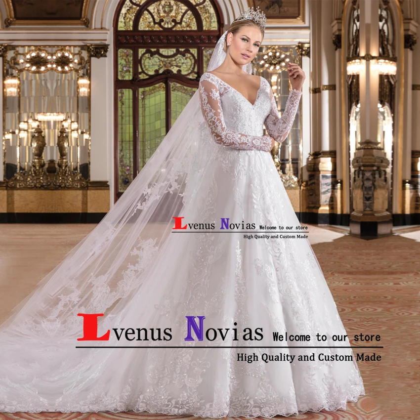 vestido de noiva tule Wedding Gowns Sexy V-neck Long Sleeve Wedding Dress Lace Appliques Robe de Mariee Bridal Dresses trouwjurk
vestido de noiva tule Wedding Gowns Sexy V-neck Long Sleeve Wedding Dress Lace Appliques Robe de Mariee Bridal Dresses trouwjurk
