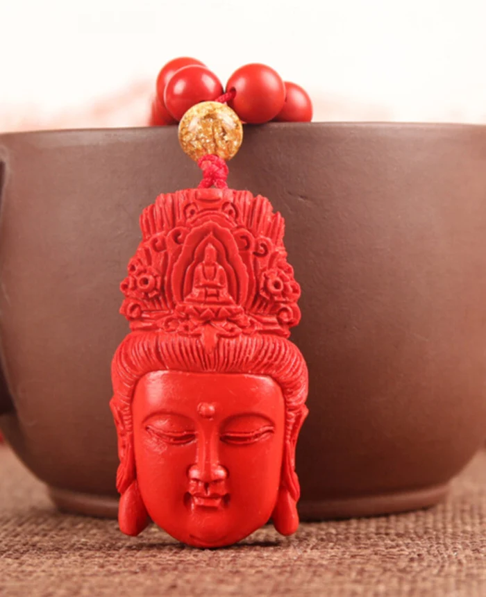 Natural cinnabar pendant necklace red guanyin head male female bead chain to ward off evil | Украшения и аксессуары