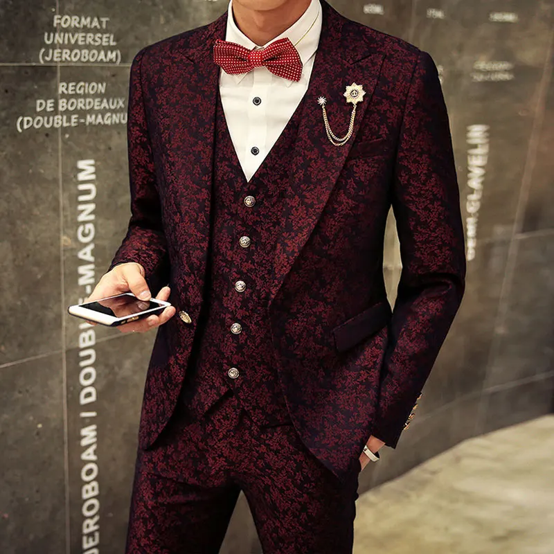 3 Pieces Slim Fit Suits Men Blazer+Vest+Pants Fashion Luxury Mens Suits Floral Printed Party Costume Homme Wedding Dress Suit
3 Pieces Slim Fit Suits Men Blazer+Vest+Pants Fashion Luxury Mens Suits Floral Printed Party Costume Homme Wedding Dress Suit