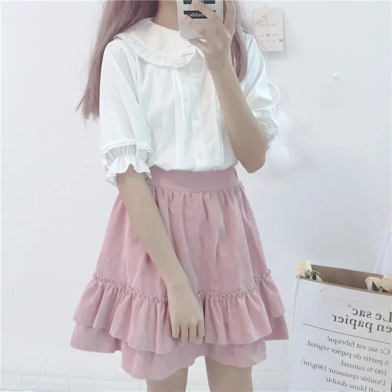 KYQIAO Girls white shirt 2019 mori girls summer Japan style short sleeve peter pan collar solid blouse lolita black shirt top
KYQIAO Girls white shirt 2019 mori girls summer Japan style short sleeve peter pan collar solid blouse lolita black shirt top