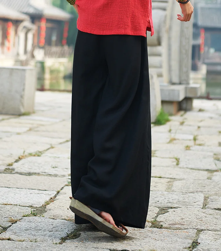 LZJN 2019 Spring Summer Culottes Pants Vintage Cotton Linen Pants Loose Full Length Trousers Women Wide Leg Pants White 3 Colors (35)
