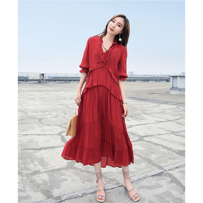 Spring summer 2019 new women's casual wind V-neck Loose waist chiffon dress lantern sleeves draped ruffled temperament dress m05
Spring summer 2019 new women's casual wind V-neck Loose waist chiffon dress lantern sleeves draped ruffled temperament dress m05