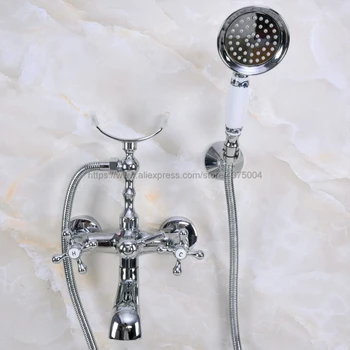 

Wall Mounted Polished Chrome Clawfoot Bathtub Faucet telephone style Bath Shower Water Mixer tap with Handshower Nna228