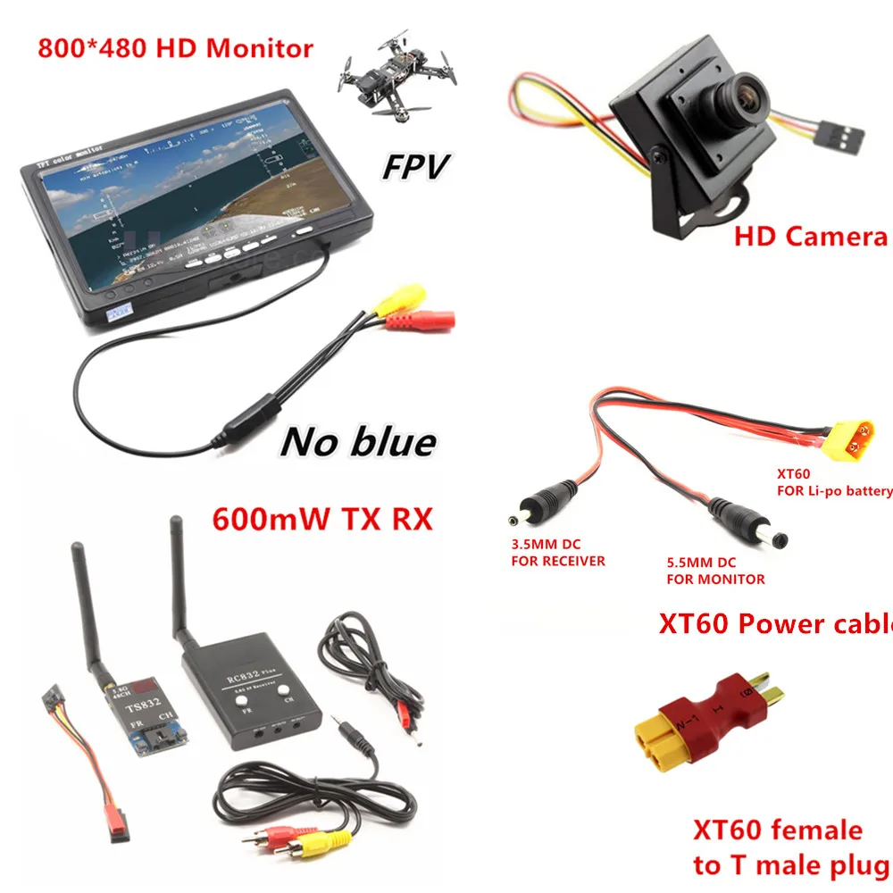 

RC FPV Combo System 5.8Ghz 600mw Transmitter Receiver no blue Monitor 800TVL Camera DJI Phantom QAV250 CX20 Quadcopter walkera