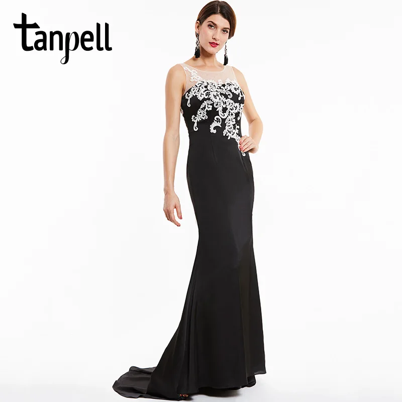 Tanpell long evening dress sexy black scoop sleeveless appliques sweep train gown women prom formal lace mermaid evening dresses
Tanpell long evening dress sexy black scoop sleeveless appliques sweep train gown women prom formal lace mermaid evening dresses