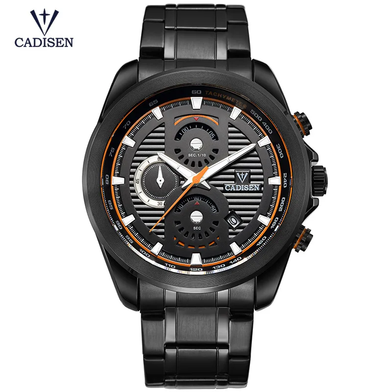 

Cadisen Fashion Casual Men's Chronograph Quartz Watches Analogue Display Wristwatch with Stainless Steel Band Black CS9051