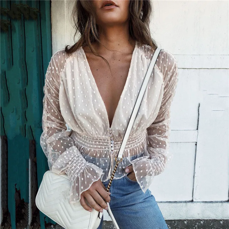 2019 Sexy Women Blouses See Through Transparent Mesh Deep V Neck Long Sleeve Sheer Blouse Shirt Ladies Tops Ruched Polka Dot
2019 Sexy Women Blouses See Through Transparent Mesh Deep V Neck Long Sleeve Sheer Blouse Shirt Ladies Tops Ruched Polka Dot
