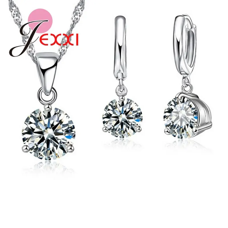 Free-Shipping-New-2016-Crystal-Necklaces-Set-8-Colors-925-Sterling-Silver-Pendants-Stud-Earring-Sets