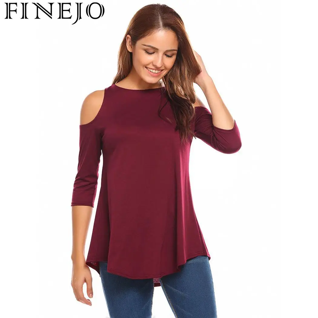 FINEJO Women Tops Autumn Summer O Neck Casual 3/4 Sleeve Solid Hollow Out Shoulder Fashion Slim Fit A-Line Feminina T-Shirt
FINEJO Women Tops Autumn Summer O Neck Casual 3/4 Sleeve Solid Hollow Out Shoulder Fashion Slim Fit A-Line Feminina T-Shirt