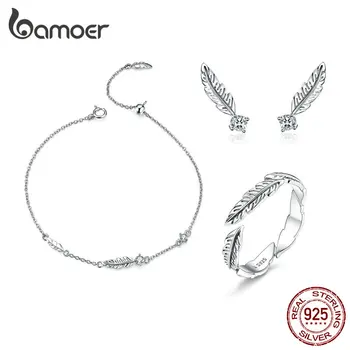 BAMOER Jewelry Sets 925 Sterling Silver Bohemia Summer Feather Bracelet Earrings Finger Rings for Women Jewelry Gifts ZHS115
BAMOER Jewelry Sets 925 Sterling Silver Bohemia Summer Feather Bracelet Earrings Finger Rings for Women Jewelry Gifts ZHS115