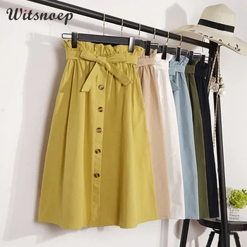 Witsnoep Elegant Midi Long Skirts Women Fashion 2018 Summer Autumn Button Belt High Waist School Skirts Female Blue Yellow Skirt
Witsnoep Elegant Midi Long Skirts Women Fashion 2018 Summer Autumn Button Belt High Waist School Skirts Female Blue Yellow Skirt