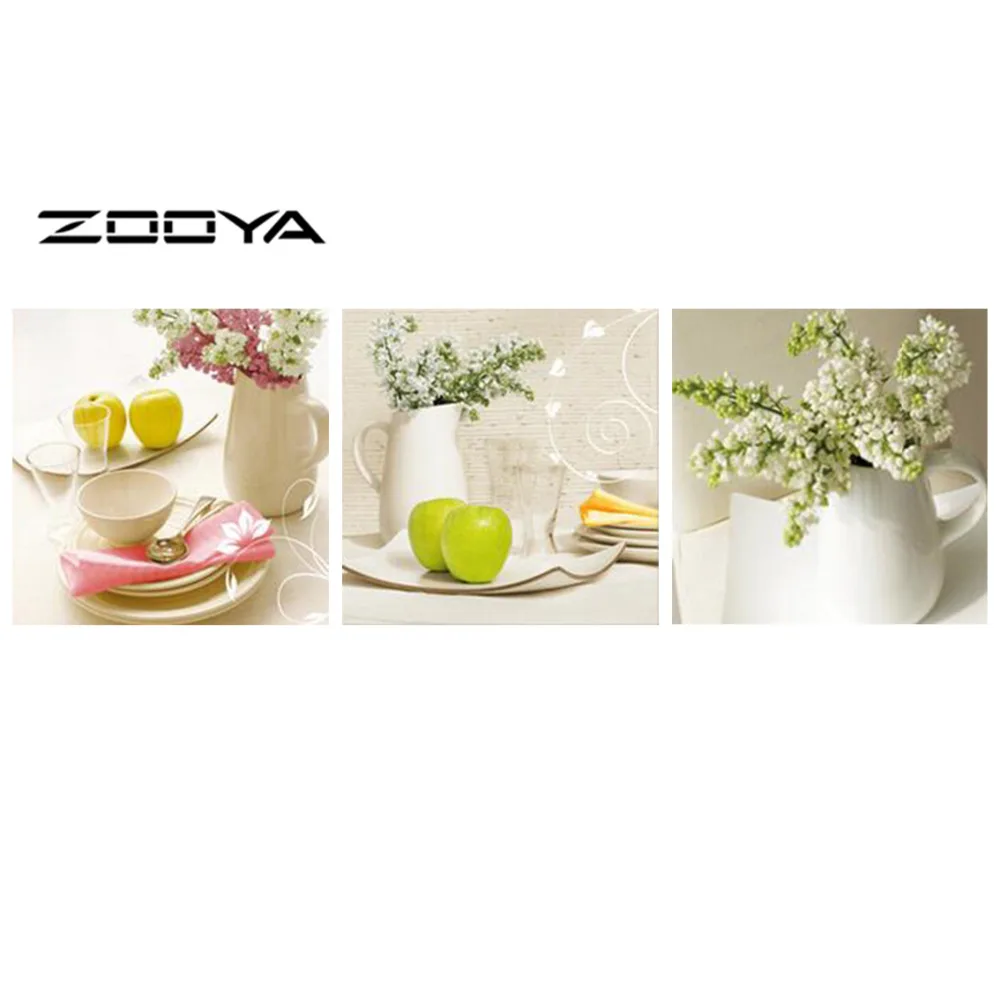 ZOOYA DIY Алмазная вышивка картина крестиком Триптих картины стразы ваза фруктовый