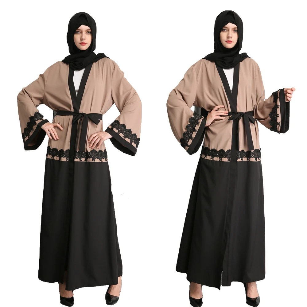 2017 new Hit color stitching lace Muslim long robe National style dress muslim islamic abaya arab maxi / belt | Тематическая одежда