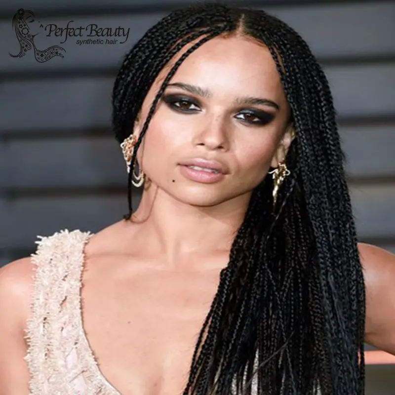 Box Braid Wig Long Black Synthetic Lace Front Wig Micro Braided Wig Heat Resistant Lace Box Braids Wig