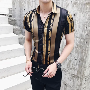 Luxury Gold Black Shirt 2018 Summer Short Sleeve Fashion Designer Party Club Prom Party Shirt Stylish Gold Slim Shirts For Men
Luxury Gold Black Shirt 2018 Summer Short Sleeve Fashion Designer Party Club Prom Party Shirt Stylish Gold Slim Shirts For Men