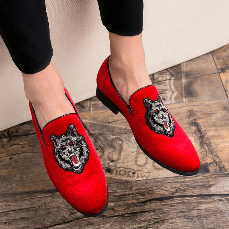 mens shoes suede leather wolf animal luxury brand slip on desinger male spring summer footwear fashion dress oxford shoe for men (16)