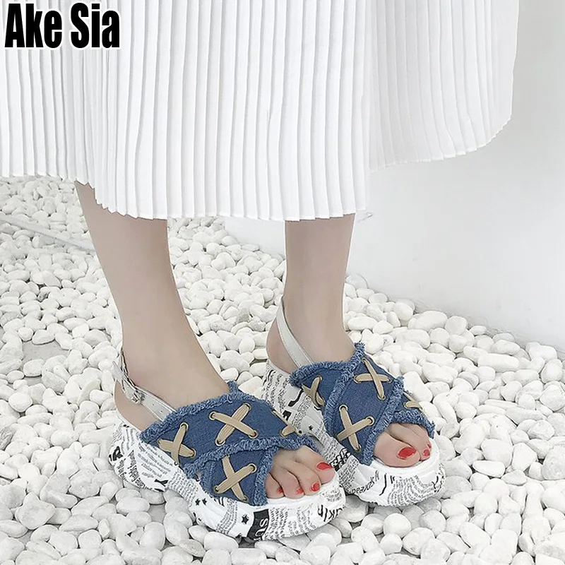 Summer Women Lady Fashion Denim Canvas Crossed Open Toe Ankle Buckle Strap height-increasing Platform Casual Sandals Shoes A792
Summer Women Lady Fashion Denim Canvas Crossed Open Toe Ankle Buckle Strap height-increasing Platform Casual Sandals Shoes A792