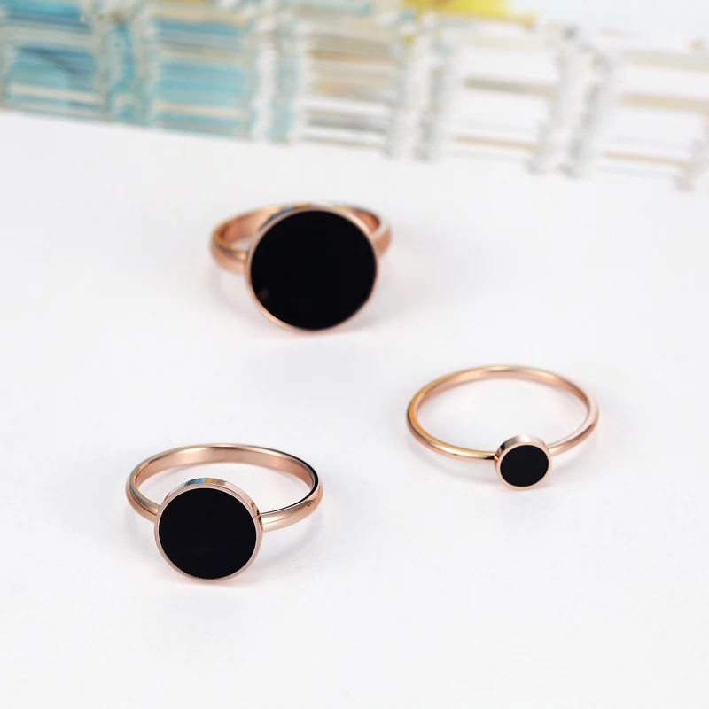 New Design Brand Ring For Women Titanium Steel Black Enamel Three Wide Rose Gold Color Beauty Anillos Female Rings Jewelry Gift 40