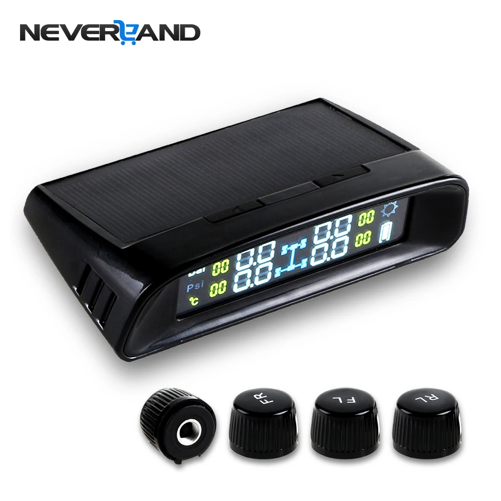 NEVERLAND Solar Power TPMS LCD Display Car Wireless Tire Tyre Pressure Monitoring System 4 External Sensors For Cars
NEVERLAND Solar Power TPMS LCD Display Car Wireless Tire Tyre Pressure Monitoring System 4 External Sensors For Cars